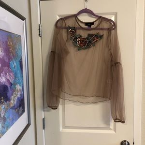Sheer Long Sleeve Top with front detail